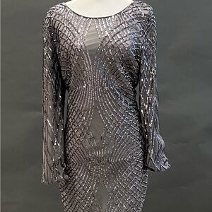 Curvy Women  - Sequin Embellished Grey Dress